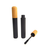 Récipient cosmétique de mascara en bambou de 8ml avec couvercle carré en bambou, tube de mascara vide avec brosse à cils et baguette