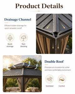 Permanenter Outdoor-Pavillon mit Hartdach aus Verzinktem Stahl, Giebeldach mit Entwässerungsrinnen, Wasserdichten Vorhängen für die Terrasse - Product Image 2