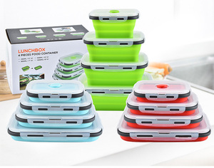 Bộ 4 Hình Chữ Nhật Silicone Ráp Hộp Ăn Trưa Container Thực Phẩm - Product Image 6