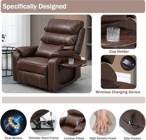 Sillón Reclinable Eléctrico Moderno para Adultos Mayores, Reclinación Total, Cuero, Masaje, Calefacción, Reposapiés Extendido, Control Remoto Inalámbrico - Product Image 6