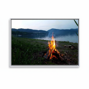 Elegant Bonfire Landscape Printed <b>Canvas</b> Artwork for Home Decor,WHITE <b>FRAMED</b> <b>CANVAS</b> - Product Image 2