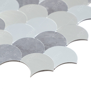 Fish Scale Metallic Silver Color <b>Mirror</b> Surface Peel and Stick Aluminium Mosaic Wall Tiles - Product Image 3