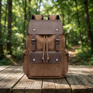 Sac à dos vintage en cuir unisexe avec cordon de serrage Sac à dos en toile personnalisé avec fermeture éclair Sac pour ordinateur portable Bearky de voyage souple pour hommes promotionnels - Product Image 4