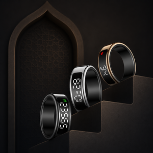 Bague islamique intelligente, compteur <span class=keywords><strong>de</strong></span> tasbih numérique, audio du <span class=keywords><strong>Coran</strong></span>, boussole Qibla, ultra-légère 3,2 g, acier inoxydable, IP68, pour un usage quotidien - Product Image 1