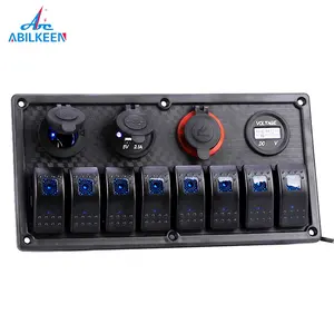 12 porte Elettronico ON OFF 12V Presa di Alimentazione Marine 5V 3.1A Dual Led Impermeabile Rocker Switch Panel Con Voltmetro