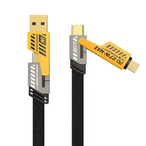 Novo cabo de zinco 4 em 1 para carregador, cabo de carregamento rápido multifuncional USB de zinco PD 65W, tendência para carregador, cabo PD 27W
