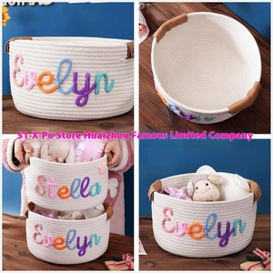 Cesta de almacenamiento de nombre de bricolaje moderna más vendida de Esty para niños, organizador de escritorio de cuerda de algodón, tela con mango de cuero extraíble - Product Image 2