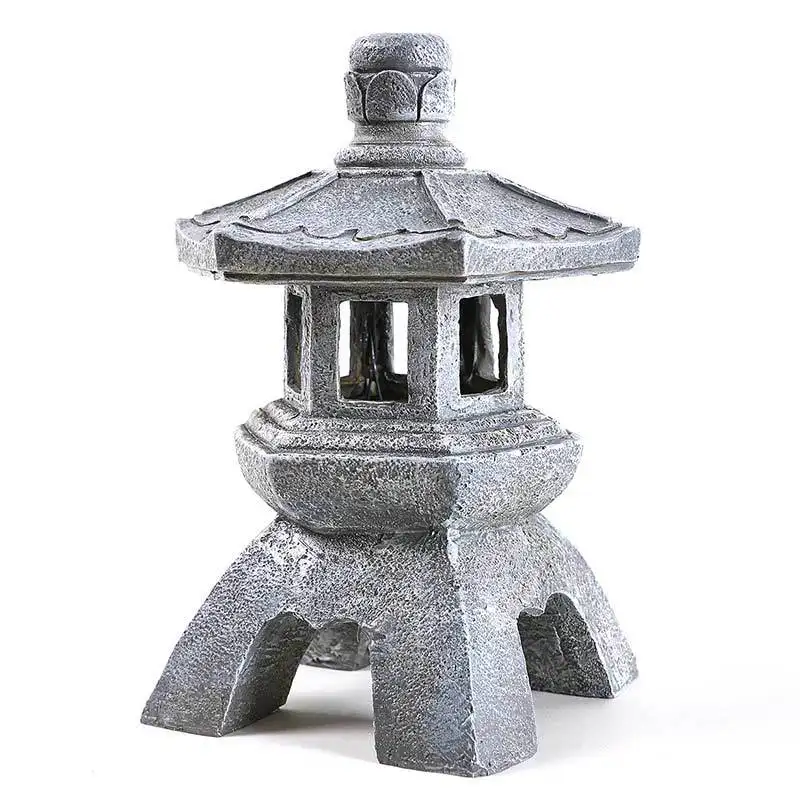 Solar Pagoda Garden Yard Sculpture Lantern Zen Asian Decor Light Pagoda di pietra giapponese in vendita