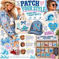 Patch brodé thermocollant ou à coudre, thème 'Cowgirl de la Côte', 'Plage Western', 'Surf', 'Botte de Cowboy', 'Vague', 'Cœur'