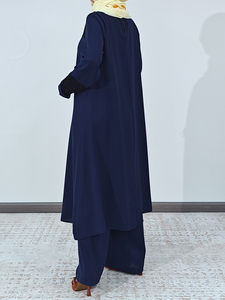 Moda musulmana árabe señora traje de dos piezas islámico elegante chica manga larga encaje Tops pantalones conjunto sólido Abaya mujeres <span class=keywords><strong>trajes</strong></span> musulmanes - Product Image 6