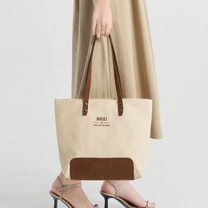 Bolsa de Mano de Lona Impermeable para Mujer, Color Sólido, Estilo Minimalista, Gran Capacidad, Casual, para Compras, con Cierre Abierto - Product Image 3
