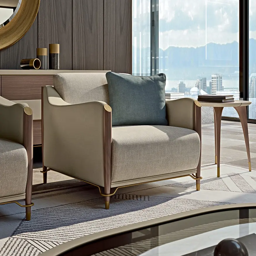 Poltrona singola italiana divano lounge 3 posti divano componibile in tessuto beige di lusso divano componibile mobili divani soggiorno