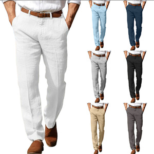 Tout nouveau produit printemps été plage droite solide <span class=keywords><strong>lin</strong></span> confortable respirant hommes affaires pantalons formels - Product Image 1