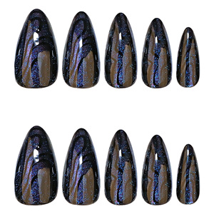 24 Uñas Postizas Brillantes con Efecto Ojo de Gato, Uñas Decorativas Negras, Productos para <span class=keywords><strong>Manicura</strong></span>, Arte de Uñas, Cobertura Completa, Reutilizables y Removibles - Product Image 5