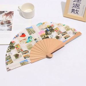 Custom Logo Wholesale 23cm Spanish Wedding Folding Wooden Hand Fan Portable Painted Flower Style Quality Promotional <b>Gift</b> - Product Image 2