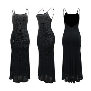 ZHEZHE Robe longue de soirée <span class=keywords><strong>sexy</strong></span> sans col à fines bretelles ornée de pierres, style européen et américain, nouvelle collection automne, pour <span class=keywords><strong>AliExpress</strong></span> Cross Border - Product Image 3