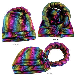 Nouvelles Africain Big Braid Head Wrap Headwrap <span class=keywords><strong>Bonnet</strong></span> Foulard Chapeau Twist Turbans pour Dames Laser Coloré Éponge Toque - Product Image 3
