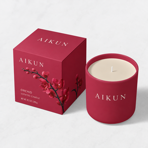 Bougie parfumée Aikun Floral Orchid Aroma 290g en verre rouge avec mèche unique et boîte cadeau rigide imprimée pour parfumer la maison - Product Image 1
