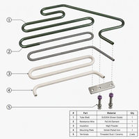 Élément chauffant serpentin 4 boucles OEM 2KW 230V en acier inoxydable 304 avec revêtement en oxyde vert pour poêle de sauna sec et spa 215x210mm