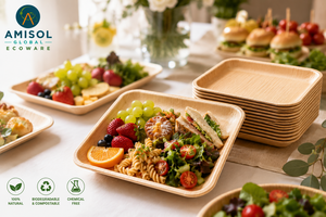 Plato Desechable Cuadrado de 7 Pulgadas para Ensalada, Hecho de Hoja de Palma Areca |   Plato de Catering Resistente, Compostable y Ecológico - Product Image 6