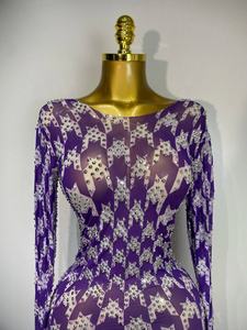 Vestido de malla transparente con pedrería para mujer, elástico, brillante, para actuaciones de baile, discoteca, fiesta, disfraz de escenario - Product Image 3