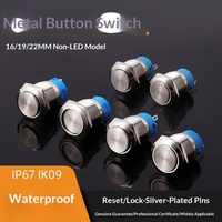 Botón Pulsador Metálico Impermeable IP67 de 16mm, 19mm, 22mm, de Latón Niquelado, con Función de Auto-reinicio/Auto-bloqueo, Botón de Arranque Industrial