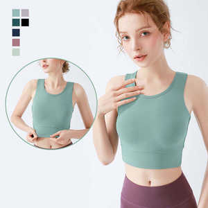 Camiseta sin mangas corta de Yoga de alto soporte para <span class=keywords><strong>mujer</strong></span>, nuevo sujetador de entrenamiento acanalado para correr, ropa deportiva de alta elasticidad para Fitness - Product Image 4