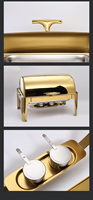 Liantong Fabrik Edelstahl Goldenes Rechteckiges Chafing Dish mit Glasdeckel – Hotel & Restaurant Küchenausstattung Speisenwärmer Set