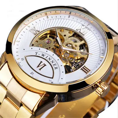 Top Brand Luxury Men Skeleton Automatic Mechanical Watches Gold Skeleton Vintage Mens Watch