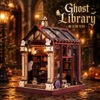 OCHOICE OEM Rompecabezas 3D de Madera, Rincón de Lectura de Biblioteca Fantasma, Kit de Construcción de Casa de Muñecas en Miniatura DIY con Luz LED para Regalo al por Mayor