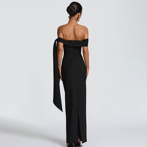 Vestido largo sin tirantes con lazo y cintura natural, transpirable, para la noche. - Product Image 3