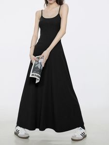 Vestido de verano negro que combina con todo para mujer, Sexy, ajustado, informal, largo, Maxi, natural, para la vida diaria, ropa interior, mezcla de tela, patrón sólido - Product Image 2