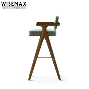 WISEMAX – meubles de luxe, chaises de Bar rétro <span class=keywords><strong>vert</strong></span> velours, cadre en bois massif, cuisine, tabouret de Bar avec dossier - Product Image 4