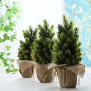 Mini árbol de Navidad falso de seda B0527, con Base de lino, árbol de Navidad Artificial decorativo para el hogar