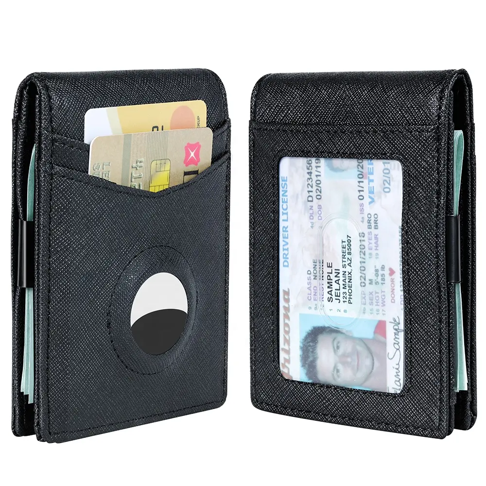 Striped Bifold Mens Airtag Money Clip Wallet Minimalist Pu Leather Card Holder Money Clip With Airtag Case