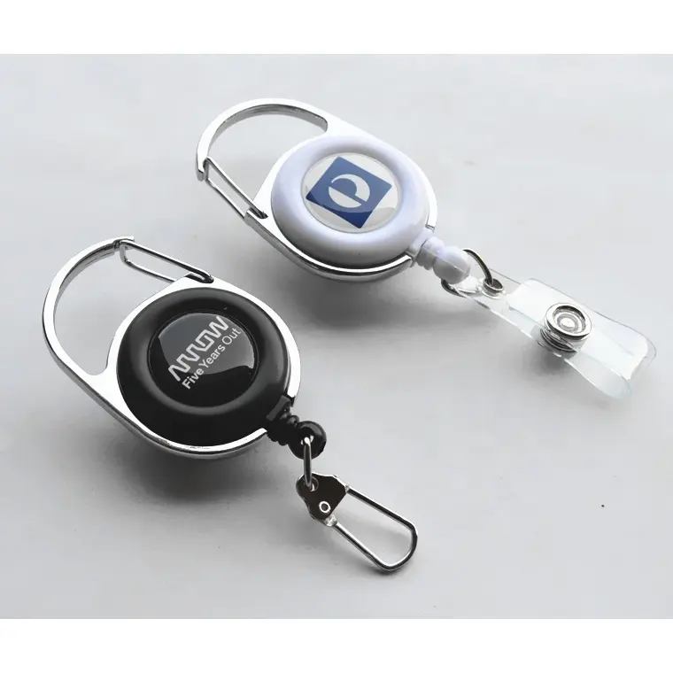 Best Popular Custom Logo Badge Reel Heavy-Duty Retractable Key Chain Carabiner ID Card Holder Retractable Badge Reel