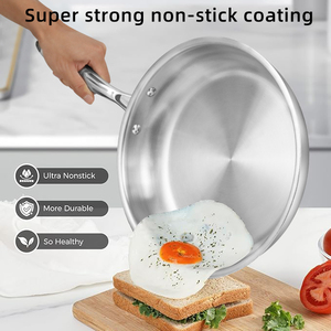 Poêle en acier inoxydable à trois couches, non revêtue, sans PFAS/PTFE/PFOA, compatible avec les fours à gaz, électriques, céramiques et les machines à laver. - Product Image 5