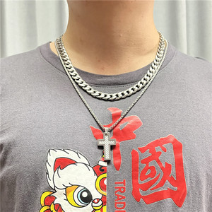 Men's Stainless Steel <b>Cross</b> Pendant Necklace Geometric Design Bezel Setting 12050 - Product Image 3