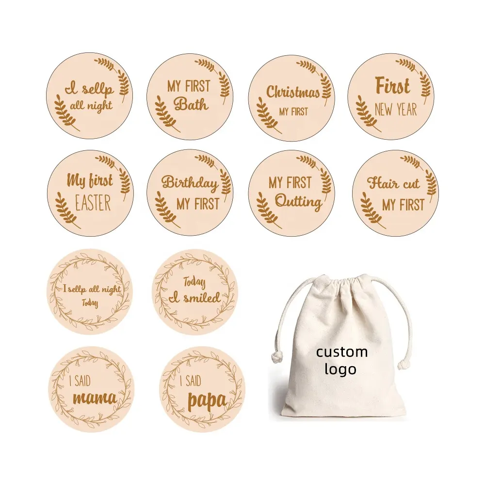 Newborn Baby Birth Announcement Card Wooden Baby Milestone Cards Blocks