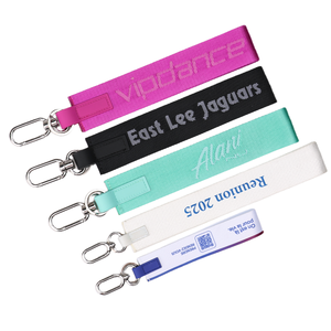 Premium Nylon Wristlet Fabric Keychain Custom Woven Jacquard Embroidery Keychain Wrist Strap Short Lanyard