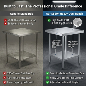 Food Prep Two Tier Stainless Steel Work Bench Double Layer Kitchen <b>Worktable</b> with Undershelf Commercial Restaurant Use - Product Image 4