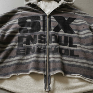 Sudadera con capucha personalizada para hombre, <span class=keywords><strong>de</strong></span> fabricantes <span class=keywords><strong>de</strong></span> ropa, estilo casual <span class=keywords><strong>de</strong></span> primavera, con forro polar, patchwork, bloques <span class=keywords><strong>de</strong></span> color, estampado DTG y cremallera, con efecto desgastado. - Product Image 2