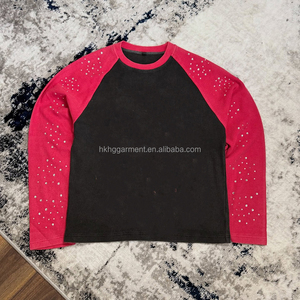 Custom Men Heavyweight Long Sleeves T-<b>shirt</b> for Men Oversize Rhinestone Dtg Print Knit <b>Waffle</b> Long Sleeve t <b>Shirt</b> - Product Image 1