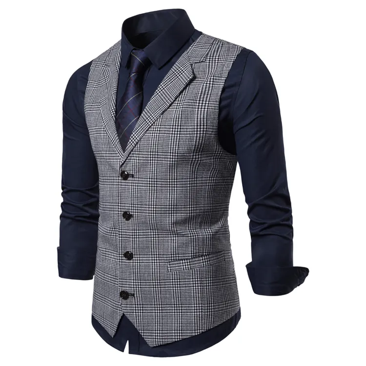 High Quality Office Formal Mens Suit Vest Summer Custom Casual Plaid Utility Workwear Vest For Men
