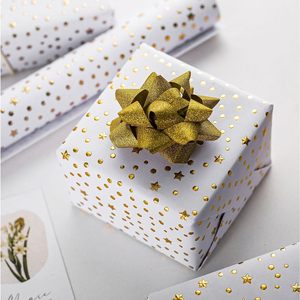 Eid White Kraft Wrapping <b>Paper</b> <b>Roll</b> 17x197Inch Gold 3D Foil Stars Polka Dots Gift <b>Wrap</b> for Celebration Craft - Product Image 4