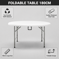 Table ronde pliante en plastique HDPE de 180 cm, directement de l'usine, pour la restauration en plein air et l'usage domestique, table ronde pliable de grande taille