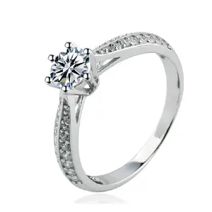 Fashion Fine Jewelry Wedding Engagement Solitaire Round 925 Sterling Silver Six Prong Diamond Ring for Women