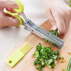 Wholesale <b>Kitchen</b> Green Onion Vegetable Scissors Shredded <b>Paper</b> Shear Stainless Steel Five Layer Vanilla Herb Scissors - Product Image 4