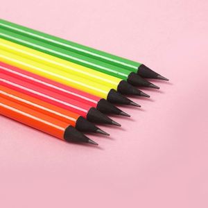 Crayons ronds en bois noir avec logo personnalisé imprimé en couleur fluorescente, crayons à dessin HB - Product Image 3
