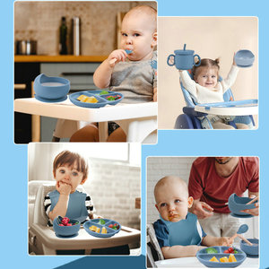 Lifetop 6 tháng BPA-free Silicone ăn thiết lập cho trẻ em không thấm nước bé tấm với động vật chim cánh cụt cup BIB muỗng và Ngã Ba - Product Image 6